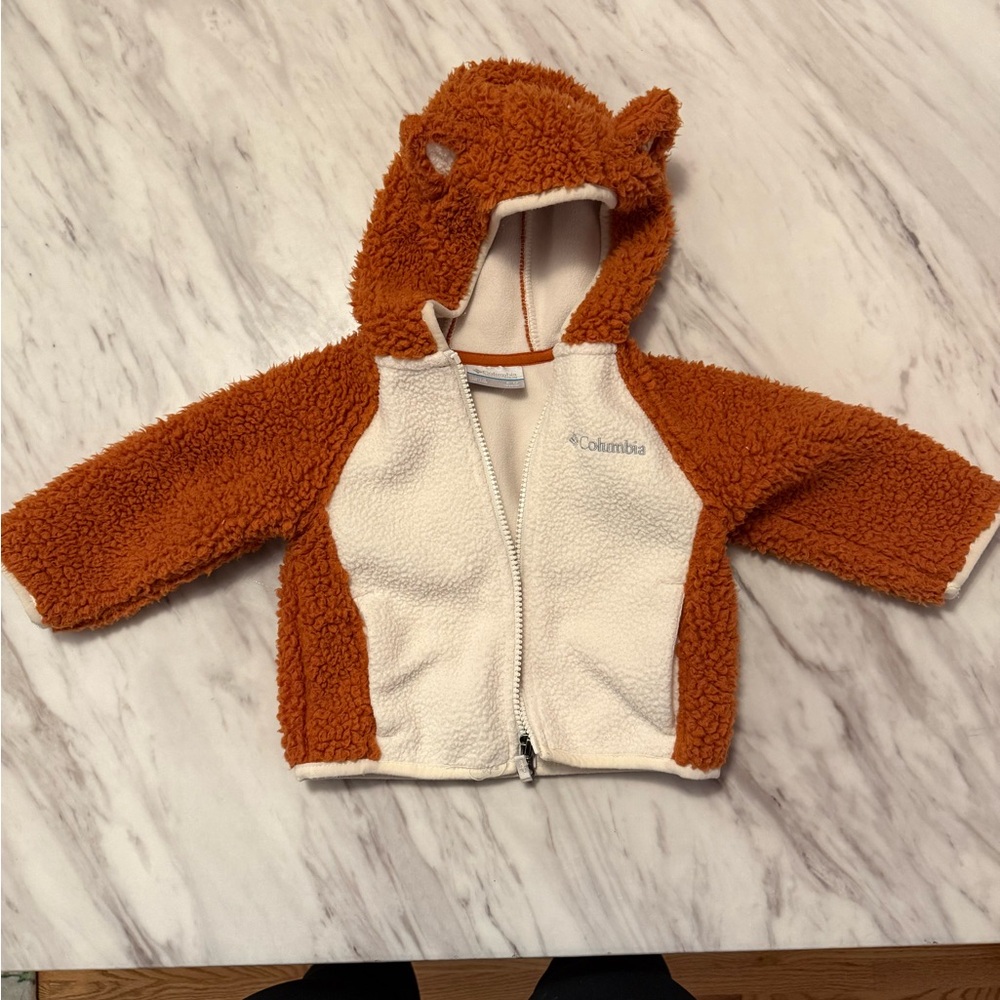Columbia Cozy Orange and White Baby Fleece Jacket 6-12m